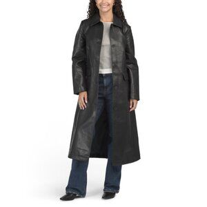 REBECCA MINKOFF Black Faux Leather Trench Coat